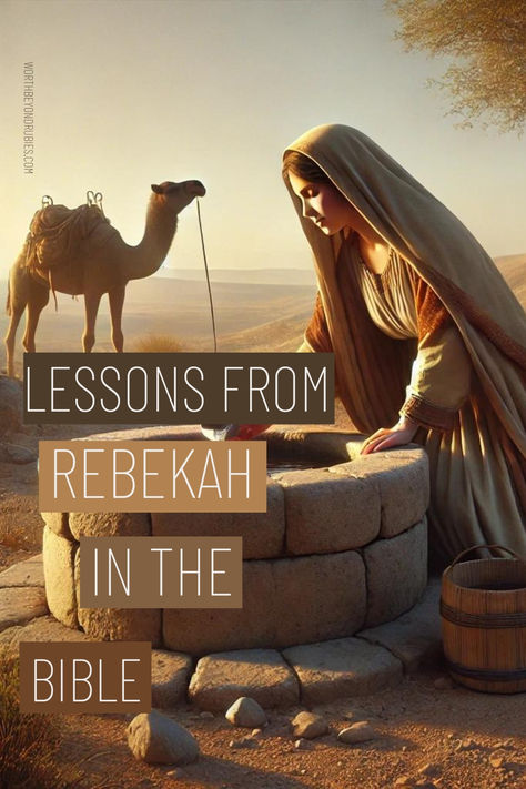 a woman getting water from a well and a camel in the background Rebecca Bible Character, Printable Bible Study For Women, Rebekah Bible, Bible Study Lesson Plans, Bible Study Printables, Bible Study Topics, Bible Women, Bible Characters, Bible History