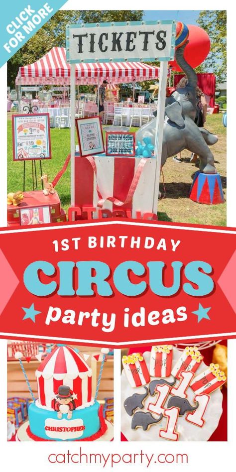 Check out this awesome circus-themed 1st birthday party! The party decorations are so cool! See more party ideas and share yours at CatchMyparty.com Circus Birthday Party Decorations, Circus First Birthday, Carnival Activities, Vintage Party Ideas, Circus 1st Birthdays, Carnival Parties, Circus Carnival Party, Birthday Memes, Boys 1st Birthday Party Ideas