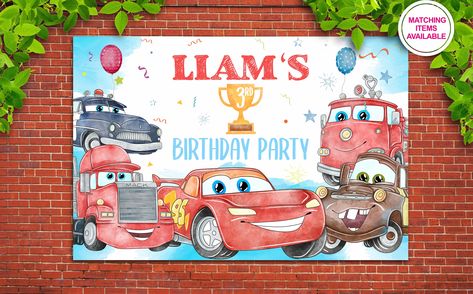 Mcqueen Birthday Party, Mcqueen Birthday, Birthday Party Boy, Party Boy, The Lightning, Wall Backdrops, Custom Backdrop, 3rd Birthday Parties, Boy Birthday Party