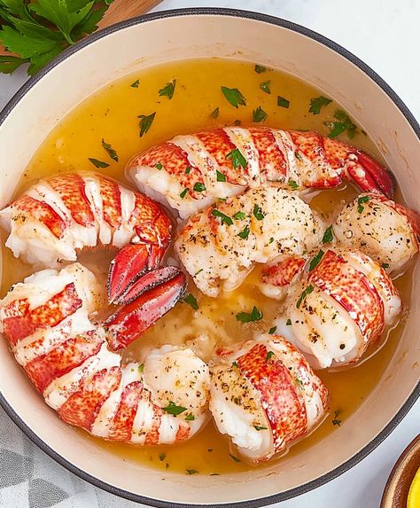 Butter Poached Lobster Tails Recipe Lobster Pieces Recipes, Lobster Tail Recipe Baked, Boiled Lobster Tail, Poached Lobster Tail, Boil Lobster Tail, Butter Poached Lobster Tail, Lobster Tail Recipe, Butter Lobster, Nye 2024