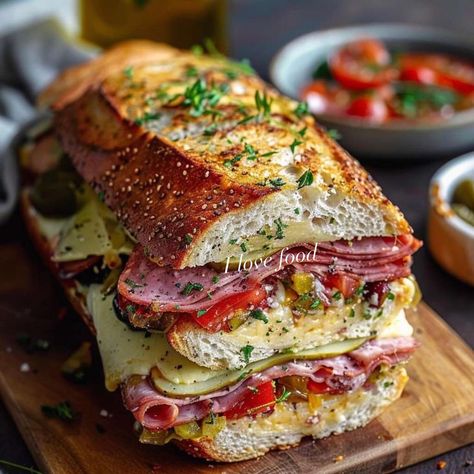 Muffaletta Recipe, Olive Salad Recipe, Muffaletta Sandwich, Muffuletta Sandwich, Sandwhich Recipes, Italian Meats, Sandwich Ingredients, Ham And Cheese, Wrap Sandwiches