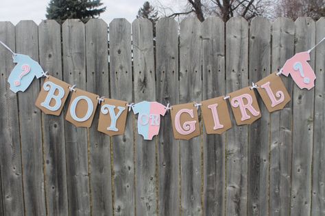 Gender Reveal Banner Ideas, Spring Color Schemes, Shower Outfit For Guest, Gender Ideas, Baby Shower Outfit For Guest, Gender Reveal Banner, Baby Gender Reveal Party Decorations, Baby Shower Bunting, Gender Reveal Themes