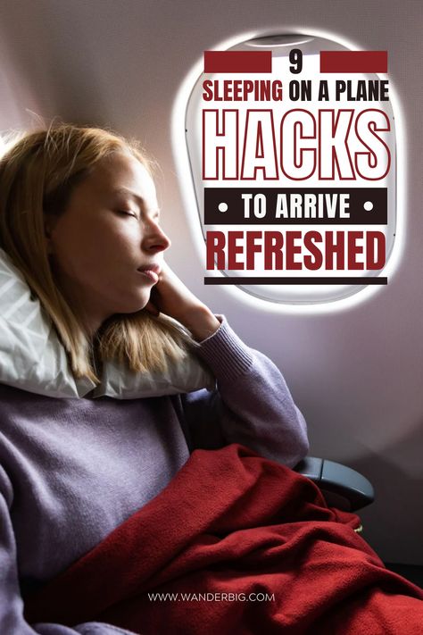 Sleeping on a plane hacks to arrive refreshed text on image of a woman sleeping on the plane. Sleeping On A Plane Long Flights, Plane Sleeping Hacks, Airplane Sleeping Hacks, How To Sleep On A Plane, Text On Image, Plane Hacks, Best Neck Pillow, Comfortable Sleeping Positions, Sleeping On A Plane