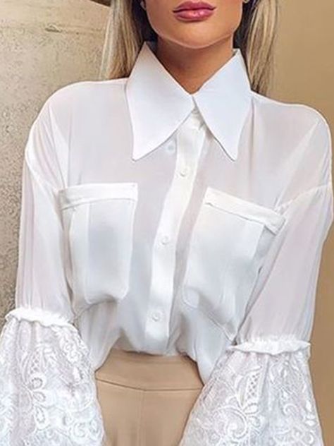 Lace White Shirt, White Lace Shirt, Casual Shirt Women, Shirts Women, Looks Chic, Trend Fashion, Casual Blouse, Lace Blouse, Fashion Tops