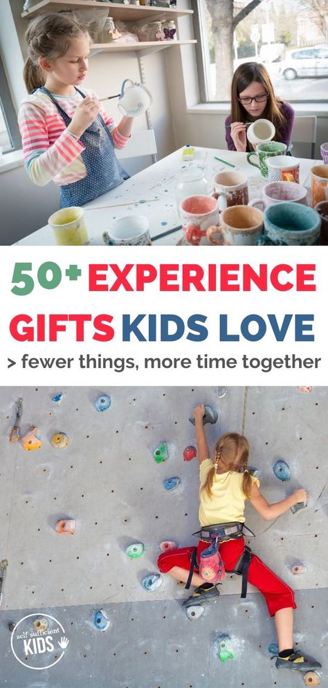 50+ ideas of experience gifts for kids. Research shows that experience gifts bring us more long-term happiness and satisfaction than things. Not only do these gifts mean less stuff to fill up your home but many encourage family time. #experiencegiftsforkids #giftsforkids Experience Gifts For Kids, Outdoor Gifts For Kids, Theatre Gifts, Christmas Experiences, Outdoor Gifts, 2024 Christmas, Gift Of Time, Unique Kids, Christmas 2014