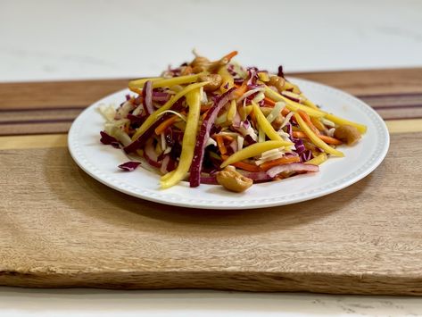 Mango Cashew Coleslaw Joy Bauer Recipes, Cashew Salad, Mango Slaw, Joy Bauer, Real Foods, Broccoli Salad Recipe, Cole Slaw, Vegetarian Cabbage, Cold Salad