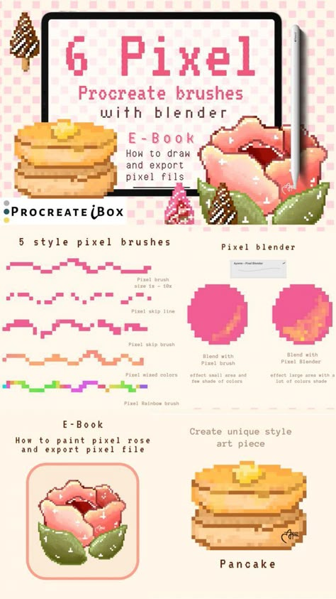 Pixel Procreate brushes and tutorials on Etsy. Learn how to create beautiful pixel art with these easy-to-use brushes. #procreate #pixelart . #Game_Guide_Design #Blender_Pixel_Art #Procreate_Pixel_Brush #Pixel_Brush_Procreate Procreate Pixel Brush, 24x24 Pixel Art, Pixel Art Procreate, Pixel Brush Procreate, Pixel Art Website, Procreate Brush Tutorial, Make Procreate Brushes, Hair Brush Procreate, Easy Procreate Art