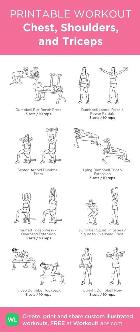 Chest And Tricep Workout, Free Weight Workout, Workout Morning, Workout Fat Burning, Tricep Workout, Gym Workout Plan, Workout Gym Routine, Printable Workout, Gym Plan