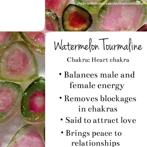 Watermelon Tourmaline is a great crystal (heart chakra)for its two green and pink colors.green offers protection ,pink =vulnerability.use it on a stubborn and detached partner in crime and you will see changes.He/she will turn slowly to a completely openhearted person ;) trust me. Gemstone Properties, Psychic Medium, Crystals Healing Properties, Spiritual Crystals, Gemstone Meanings, Tourmaline Earrings, Crystal Therapy, Crystal Healing Stones, Crystal Magic