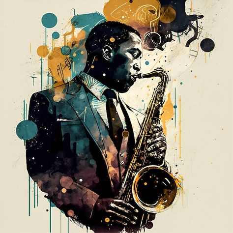 Elizabethcore Aesthetic, Musician Aesthetic, Saxophone Art, Black Musicians, Jazz Painting, Painting Of A Man, Jazz Saxophone, Swiss Style, Music Festival Poster