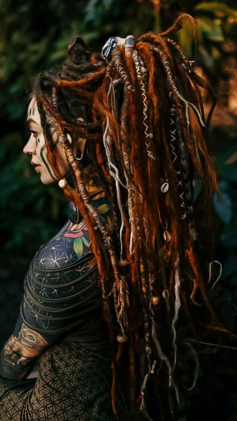 Bohemian Dreads, Viking Locs, Viking Dreadlocks Women, Celtic Dreads, Viking Dreads Women, Hippy Dreadlocks, Red Hair With Dreadlocks, Alternative Dreadlocks, Synthetic Dreads Hairstyles