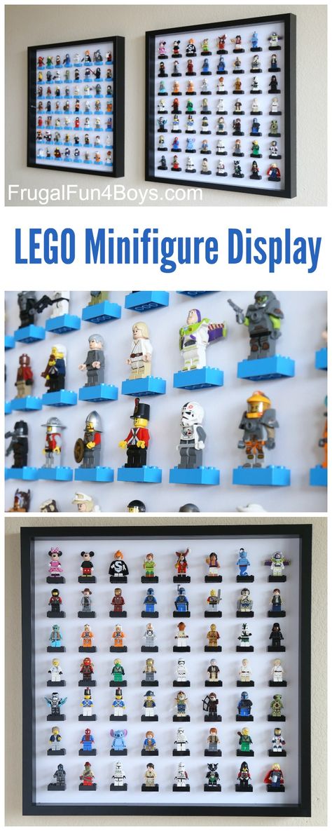 IKEA Frame LEGO Minifigure Display and Storage - Each frame holds 56 LEGO guys. This is so cool!  Make one or a few for a huge collection. Table Lego, Minifigure Display, Lego Minifigure Display, Lego Bedroom, Lego Organization, Ikea Frame, Diy Lego, Lego Display, Lego Table