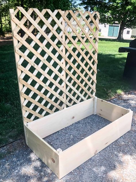 How To Build a Raised Planter Bed with Trellis - Cottage On Bunker Hill Cheap Planters, Raised Garden Planters, Diy Garden Trellis, Raised Planter Beds, Patio Privacy, نباتات منزلية, Diy Raised Garden, Raised Garden Beds Diy, Bunker Hill