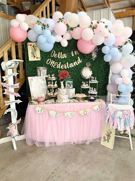 Alice in Wonderland Birthday Party Ideas | Photo 1 of 13 Baby Tea Party Birthday, Onederland Birthday Party Girl, Alice In Onederland, Alice In Wonderland Birthday Party, Alice In Wonderland Tea Party Birthday, 1st Birthday Girl Decorations, Onederland Party, Wonderland Birthday Party, 1st Birthday Party For Girls