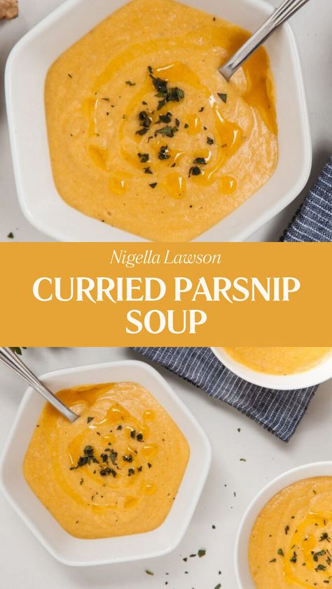 Nigella Curried Parsnip Soup Curried Parsnip Soup Recipe, Blended Soup, Curried Parsnip Soup, Mild Curry, Soup Maker Recipes, Nigella Lawson Recipes, Parsnip Soup, Soup Maker, Curry Soup