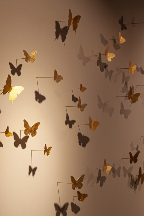 Butterfly Installation Art, Butterfly Art Aesthetic, Butterfly Exhibition, Butterfly Installation, Butterflies Decor, Stages Of A Butterfly, Yellow Butterflies, Butterfly Room, Paper Artsy