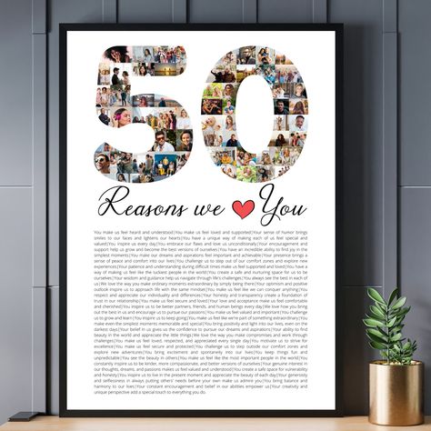 50th Birthday Keepsake Ideas, 50 Reasons We Love You 50th Birthday, Dads 50th Birthday Ideas Gift, 50th Birthday Photo Collage, 50th Birthday Scrapbook Ideas, Birthday Photo Displays, Canva Collage, 50th Birthday Surprise, 50s Decor