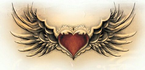 Heart with wings; tattoo idea Heart With Wings Tattoo, Images Noêl Vintages, Helmet Art, Tattoo Magazine, Angel Tattoo Designs, Trendy Tattoo, Heart Tattoo Designs, Celtic Tattoos, Memorial Tattoos