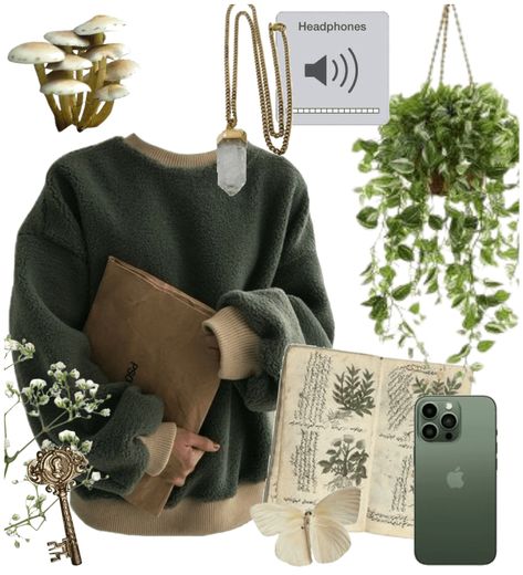 Forest Acedamia Outfits, Botany Scholar Clothing, Dark Green Academia Outfit, Environmental Science Aesthetic Outfit, Dark Academia Green Outfit, Botanist Aesthetic Outfit, Green Dark Academia Outfit, Botanist Outfit, Forest Girl Outfit