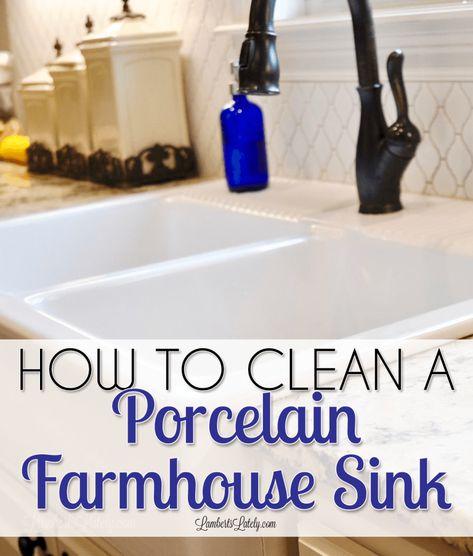 This post has great tips for how to clean a porcelain sink using simple products like baking soda, vinegar, and Bar Keeper's Friend. Learn how to remove really stubborn stains in a kitchen sink! Clean Porcelain Sink, Clean Bathroom Sink, Cast Iron Farmhouse Sink, Porcelain Kitchen Sink, Sink Cleaning, Clean Kitchen Sink, Baking Soda Vinegar, Clean Bathtub, Bar Keepers Friend