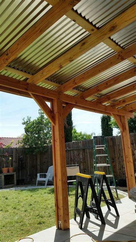 Yard Oasis, Outdoor Patio Area, Backyard Covered Patios, Pergola Diy, Corrugated Metal Roof, Concrete Patios, Patio Deck Designs, Outdoor Patio Designs, Flagstone Patio