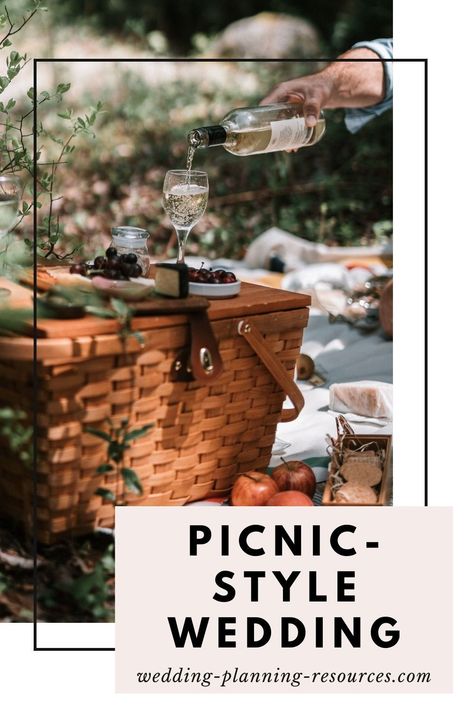 Picnic wedding fun! How to plan a picnic-style wedding! Looking for picnic wedding ideas? In this guide we are sharing tips on how to plan a picnic-style wedding reception!#weddingplanningtips #picnicwedding #weddinginspo Picnic Basket Wedding Reception, Picnic Style Wedding Reception, Picnic Wedding Food, Wedding Picnic Food, Picnic Basket Centerpiece, Picnic Basket Wedding, Upscale Picnic, Picnic Wedding Ideas, Picnic Wedding Reception