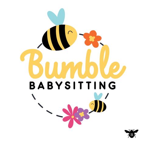 Bright cheerful childcare babysitter logo with bees and flowers Babysitter Logo Ideas, Babysitting Logo Ideas, Ideas For Babysitting, Daycare Logo Design, Kk Logo, Childcare Logo, Daycare Logo, Kids Clothing Store Design, Family Daycare