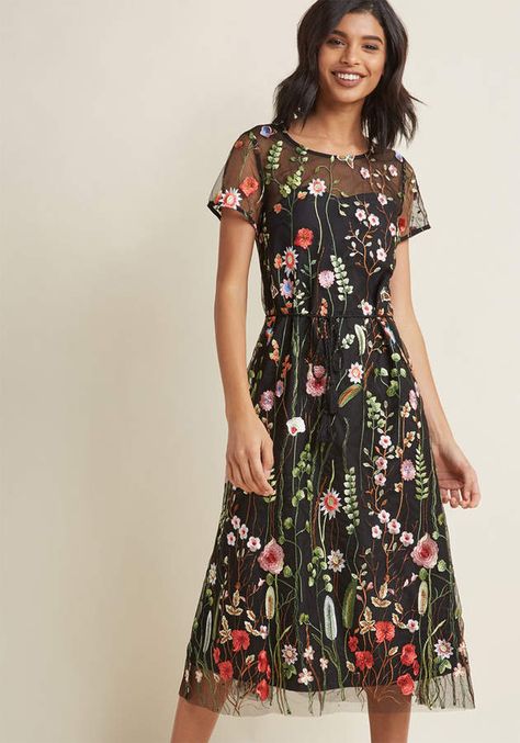 Floral Embroidered Midi Dress فستان زهري, Embroidered Floral Dress, Flower Embroidered Dress, Golden Embroidery, Voluminous Skirt, Ethereal Dress, Plum Dress, Dresses Australia, Embroidered Midi Dress