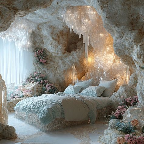 Crystal Bedroom Aesthetic, Concept Hotel, Crystal Bedroom, Angelcore Aesthetic, Crystal Cave, Bedroom Aesthetic, Aesthetic Bedroom, Spa Day, Spiritual Growth