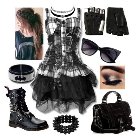 Gothic(: by hayliemcullough on Polyvore featuring polyvore, fashion, style, Demonia, Proenza Schouler, Charlotte Russe, Majesty Black and clothing Black Gothic Shorts For Alternative Fashion, Gothic Black Party Shorts, Punk Rock Dress, Gothic Mini Pleated Skirt, Halloween Polyvore Outfits, Gothic Halloween Shoulder Bag, Emo Outfit Ideas, Gothic Glam, Punk Dress