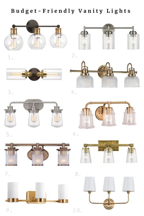 Budget-friendly lighting options for vanity lights. I recently installed two inexpensive fixtures in our bathroom refresh! Here are some of the other budget-friendly lighting options from Lowe's Home Improvement I'm loving! From vanity lights, to overhead fixtures, and sconces these all come at great prices. #sponsored #LowesPartner #lighting #bathroomlighting #vanitylights Budget Friendly Lighting, Diy Playbook, Bathroom Light, Vanity Lights, Bathroom Refresh, Lighting Options, Bathroom Light Fixtures, Bath Remodel, Lowes Home Improvements