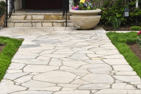 How to Install a Flagstone Walkway Flagstone Steps, Paver Path, Commercial Landscape Design, Flagstone Walkway, Front Walk, Flagstone Patio, Landscape Products, Red Brick House, Garden Hoses