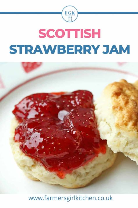 Scottish Strawberry Jam (No Pectin) French Jam Recipes, Strawberry Jam Recipe With Honey, Strawberry Jam No Pectin, Gooseberry Jam, Pectin Recipes, Low Sugar Jam, Strawberry Jam Recipe, Jam Recipes Homemade, Canning Jam