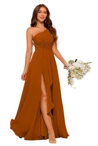 Chiffon Nightgown, Maid Of Honor Dresses, Maid Of Honor Dress, Orange Bridesmaid, Orange Bridesmaid Dresses, Bridesmaid Dresses Long, One Shoulder Bridesmaid Dresses, One Shoulder Bridesmaid, Maid Of Honour Dresses