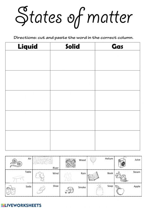 Matter and materials online activity for 4. You can do the exercises online or download the worksheet as pdf. State Of Matter Worksheet, 2nd Grade Activity, Science Word Search, State Of Matter, States Of Matter Worksheet, Matter Worksheets, Place Value Chart, 2nd Grade Activities, Science Words