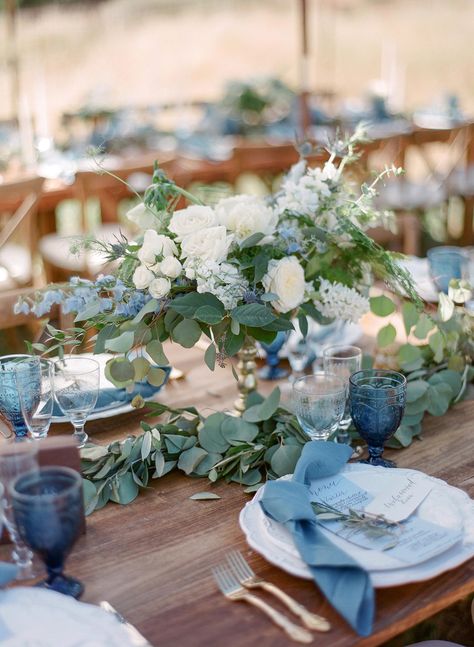 20 Blue Wedding Color Palettes We Love Blue Color Palette Wedding, Soft Blue Wedding, Winter Wedding Color Palette, Blue Wedding Centerpieces, Wedding Tableware, Blue Wedding Ideas, Blue Wedding Inspiration, Blue Weddings, Wedding Decorations Ideas