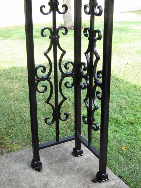 Front Porch Wrought Iron Columns - Traditional - Porch - Detroit - by Jeff's Custom Painting Cover Metal Porch Columns, Wrought Iron Awning, Wrought Iron Railing Exterior, Wrought Iron Porch Railings, Front Porch Posts, Porch Pillars, Front Porch Columns, Front Porch Railings, House Awnings