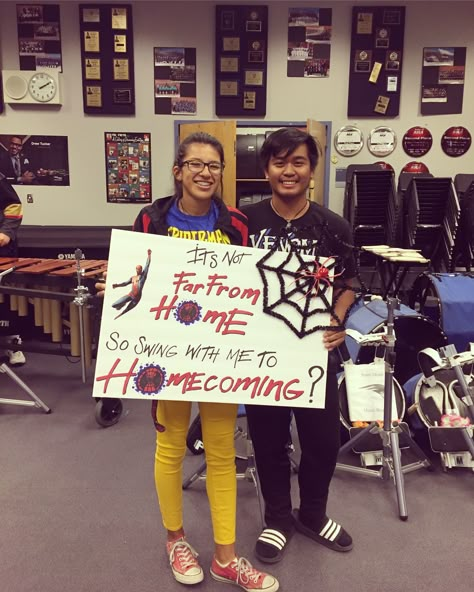 Homecoming Signs Spiderman, Spiderman Homecoming Poster Ideas, Homecoming Proposal Spiderman, Spider Man Prom Proposal, Spiderman Hoco Proposals Ideas, Spider Man Homecoming Poster Ideas, Scream Homecoming Proposal, Hoco Poster Ideas Spiderman, Spider Man Hoco Proposal Poster