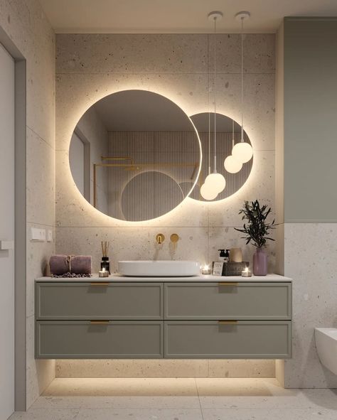 37 Bright and Organized Bathroom Decoration Ideas - gramydeco Monochromatic Bathroom, Bathroom Recessed Lighting, Organized Bathroom, Modern Bathroom Mirrors, Led Mirrors, Small Bathroom Organization, Double Mirror, Bathroom Mirror Lights, Mirror Bathroom