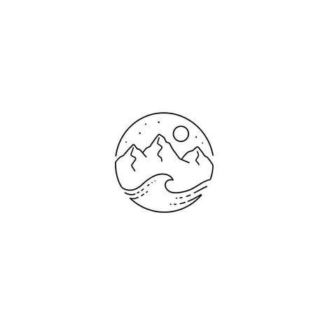 Half Mountain Half Ocean Tattoo, Ying Yang Tattoo Mountain, Mountains Meet The Sea Tattoo, Mountain Meets Ocean Tattoo, Sun Sea Mountain Tattoo, Sun Moon Ocean Mountain Tattoo, Mountains Sea Tattoo, Small Lake Tattoo Ideas, Mountain Water Tattoo Simple