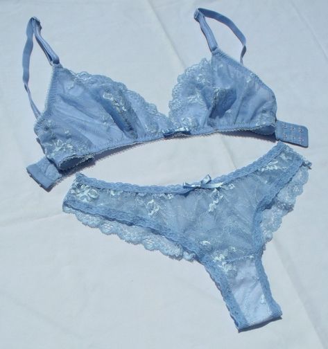 Blue Pjs Aesthetic, Blue Lingerie Aesthetic, Light Blue Lingerie, Light Blue Bra, Lingerie Aesthetic, Dr Wardrobe, Aged Clothing, Blue Lingerie, Blue Bra