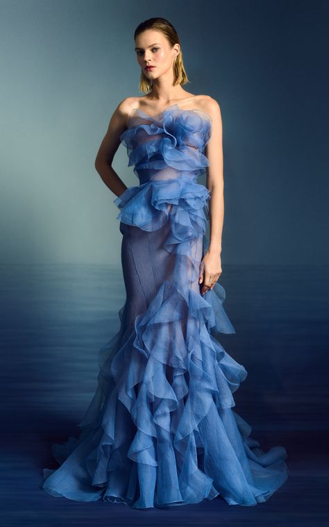 Women's Marchesa Spring Summer 2025 Collection | Moda Operandi Nice Long Dresses, Aesthetic Evening, Evening Aesthetic, Wow Dresses, Marchesa Fashion, Marchesa Spring, Organza Gowns, Corset Gown, Tulle Maxi Dress