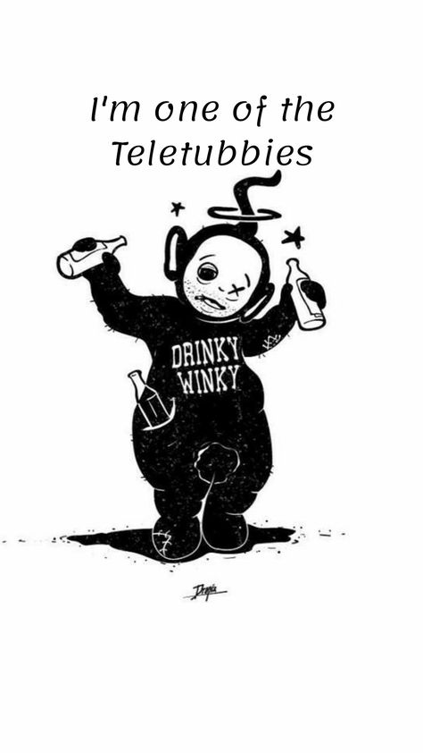 Creepy Teletubbies Tattoo, Stewie High, Teletubby Tattoo, Drinking Drawing Alcoholic, Teletubbies Tattoo, Pen Plotter, Cat Tattoo Simple, Winnie The Pooh Pictures, Alien Tattoo