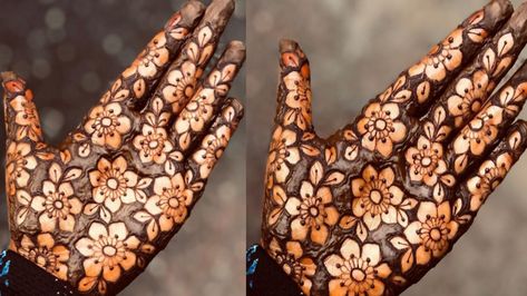 Beautiful, Latest Floral Henna Design For Palm|| Heavy Floral Palm Henna Design For any Occasion Henna Design For Palm, Palm Henna Design, Simple Bridal Mehndi, Henna Design Simple, Mehndi Design For Front Hand, Girls Hair Style, Palm Henna Designs, Henna Flower Designs, Palm Henna