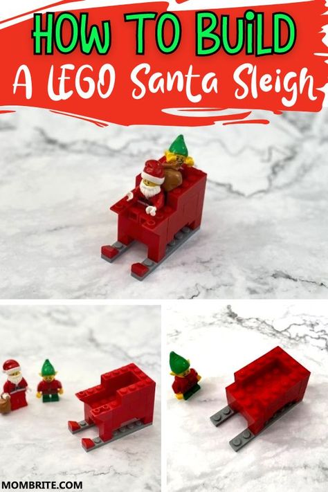 Christmas Lego Ideas, Mini Lego Builds, Lego Sleigh, Christmas Lego Builds, Lego Reindeer Instructions, Easy Christmas Lego Builds, Lego Christmas Instructions, Christmas Legos, Lego Santa Sleigh