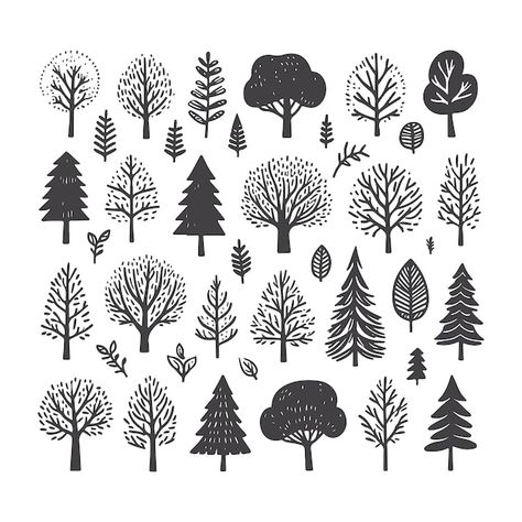 Hand Drawn Tree Illustrations Trees Simple Drawing, Tree Shapes Drawing, Tree Doodle Simple, Pine Tree Illustration, Tree Doodles, Drawn Tree, Trees Drawing, Tree Drawing Simple, Illustration Practice