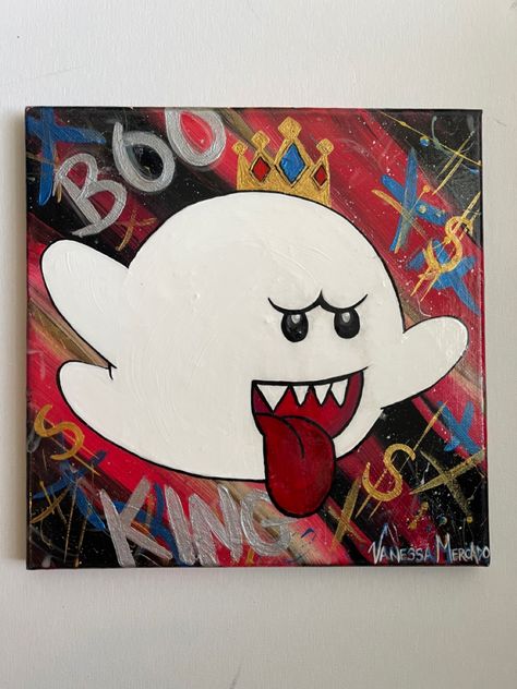 Who isnt a fan of boo from mario bros. This is an acrylic hand made painting. Follow for more art. Mario Bros Painting, Boo From Mario, Characters Painting, How To Make Paint, Acrylic Canvas, Painting Canvas, Canvas Paintings, Easy Paintings, Mario Bros