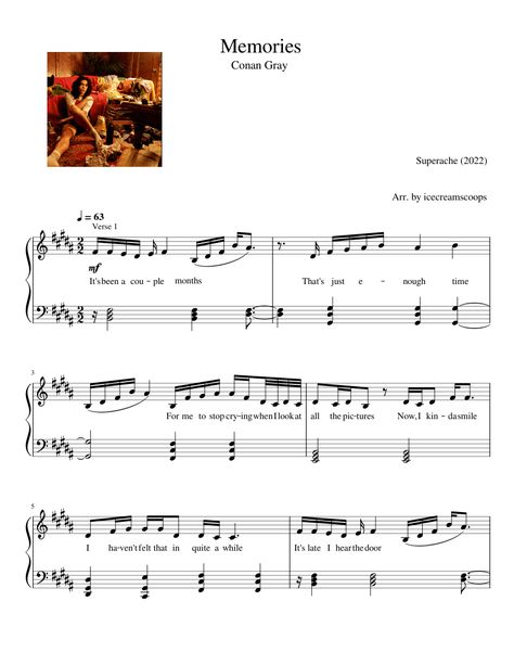 Conan Gray Piano Notes, Conan Gray Piano Sheet Music, Memories By Conan Gray, Grey Sheets, Piano Score, Unhealthy Obsession, Flute Music, Piano Songs, Holiday Music