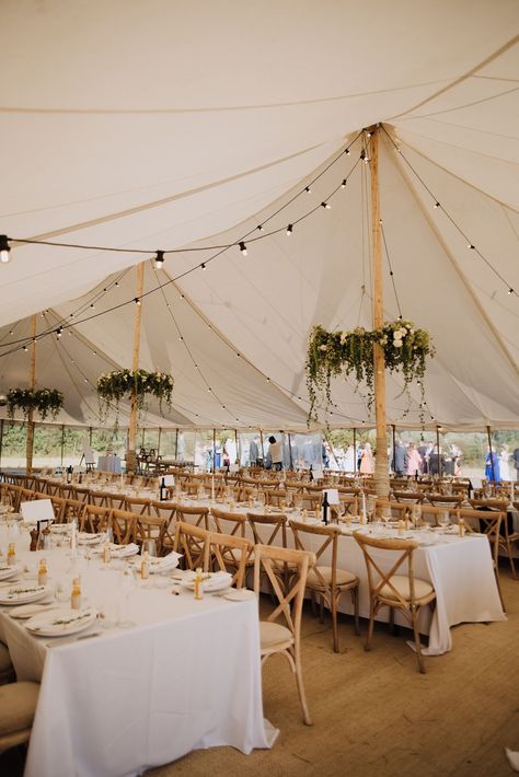 Marquee Trestle Tables, Peg And Pole Marquee Wedding, Marquee Long Tables, Sail Cloth Marquee Wedding, Marquee Lighting Ideas, Marquee Wedding Table Decorations, Wedding Reception Marquee, Trestle Table Decor, Marquee Wedding Long Tables