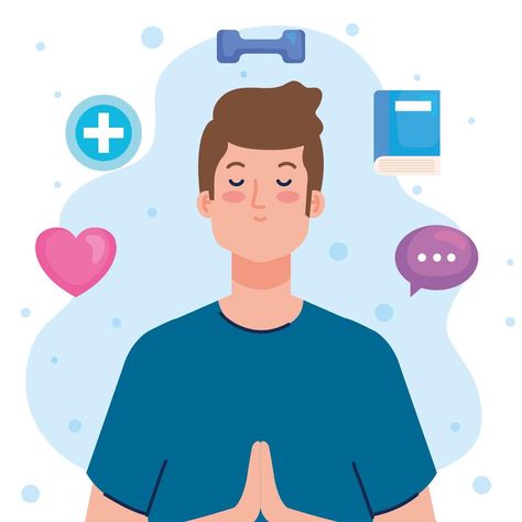 mental health concept, man with mind and healthy icons Mental Health Men, Health Icon, Healthy Man, Person Drawing, Lotus Pose, Health Disease, Man Illustration, Person Cartoon, Body Condition